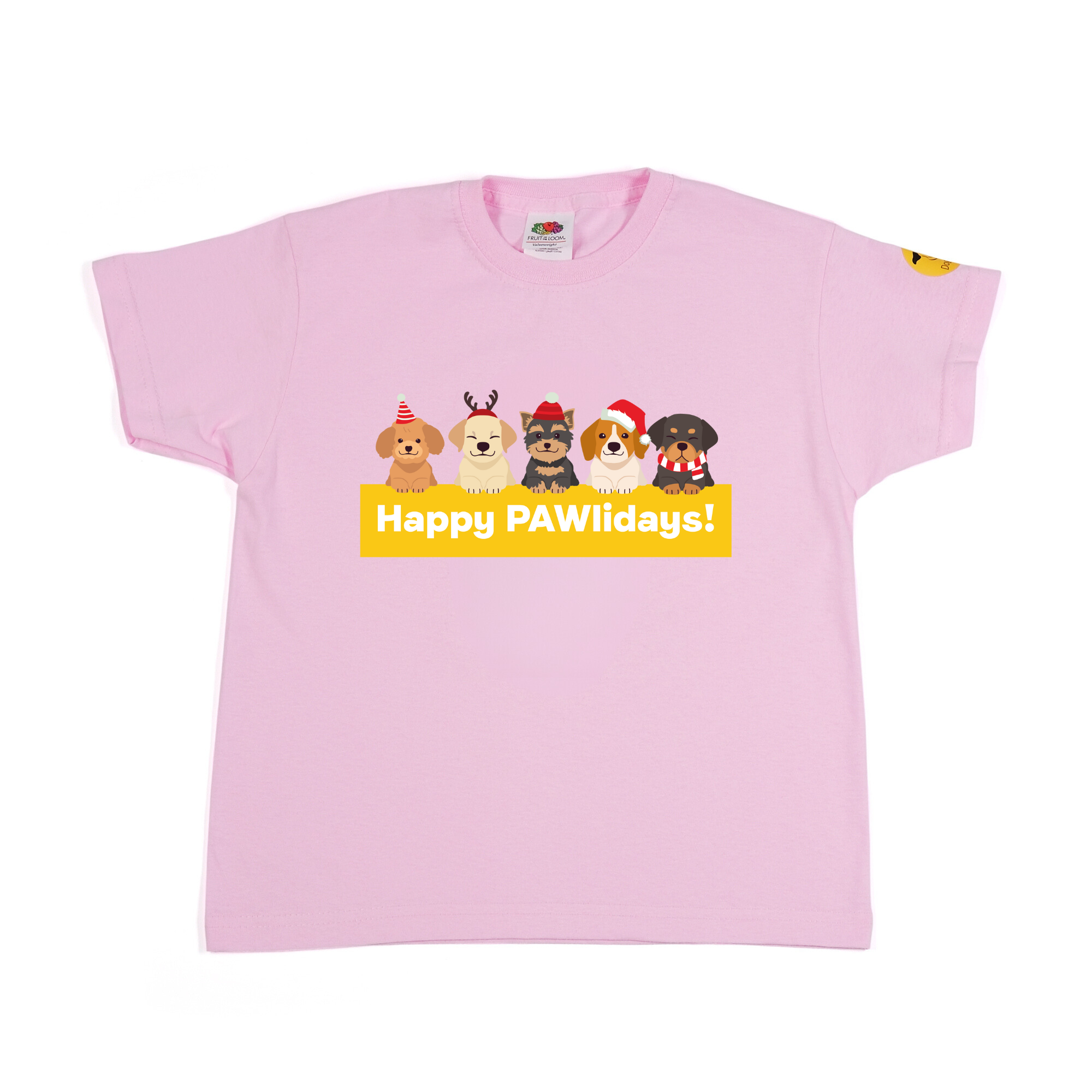 Kids Happy Pawlidays T-Shirt – Dogs In Santa Hats Print Design