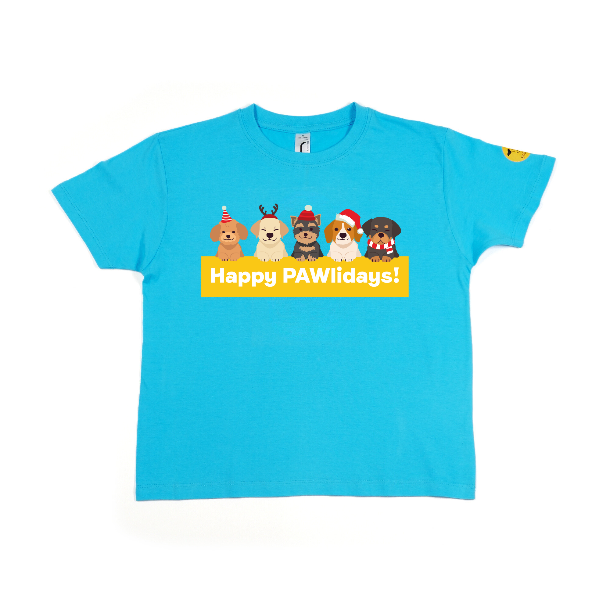 Kids Happy Pawlidays T-Shirt – Dogs In Santa Hats Print Design