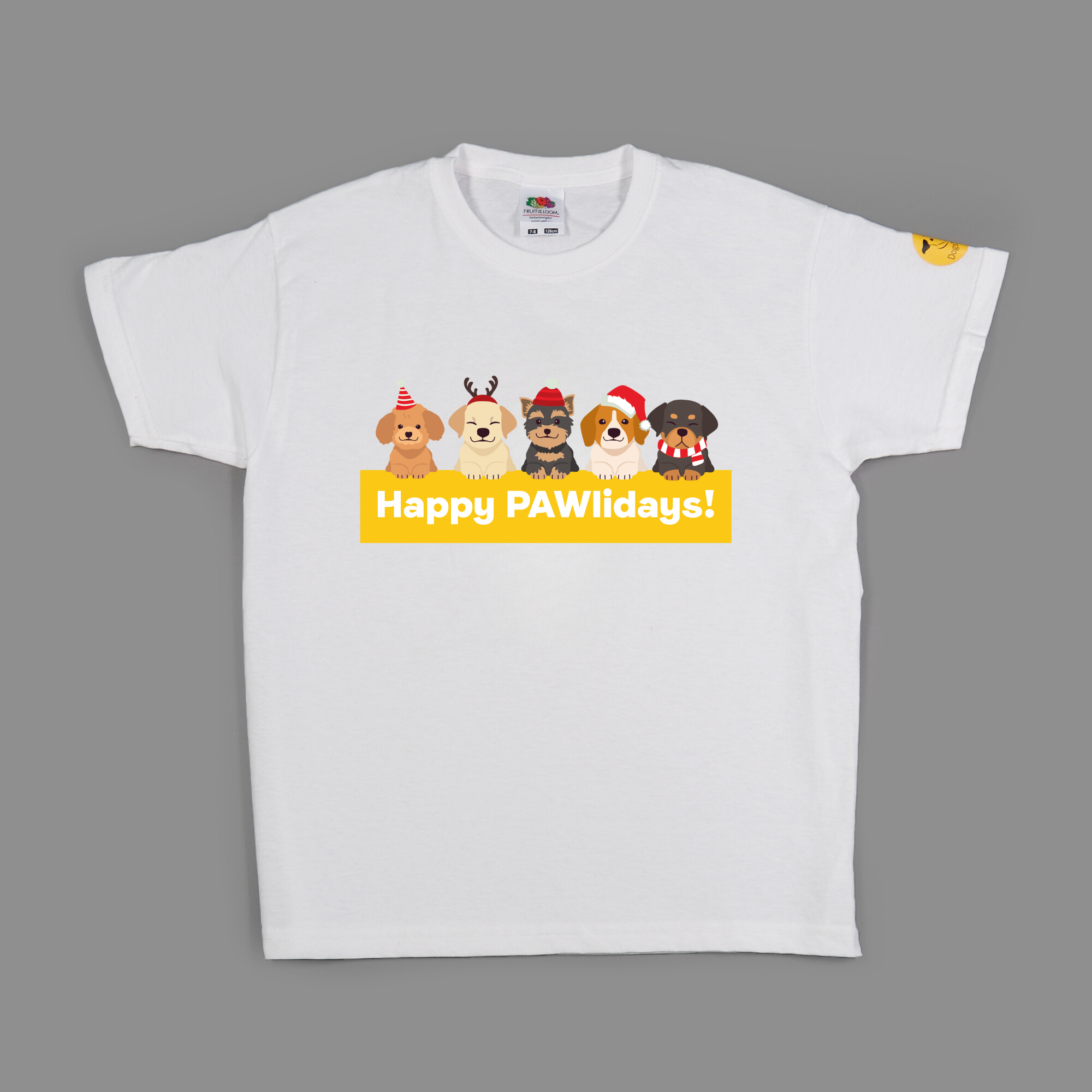 Kids Happy Pawlidays T-Shirt – Dogs In Santa Hats Print Design