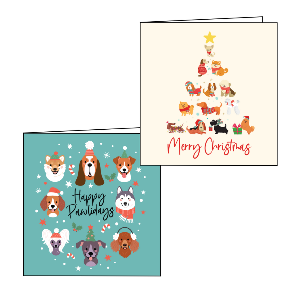 Christmas Cards - Pack of 12 with Adorable Dog Illustrations