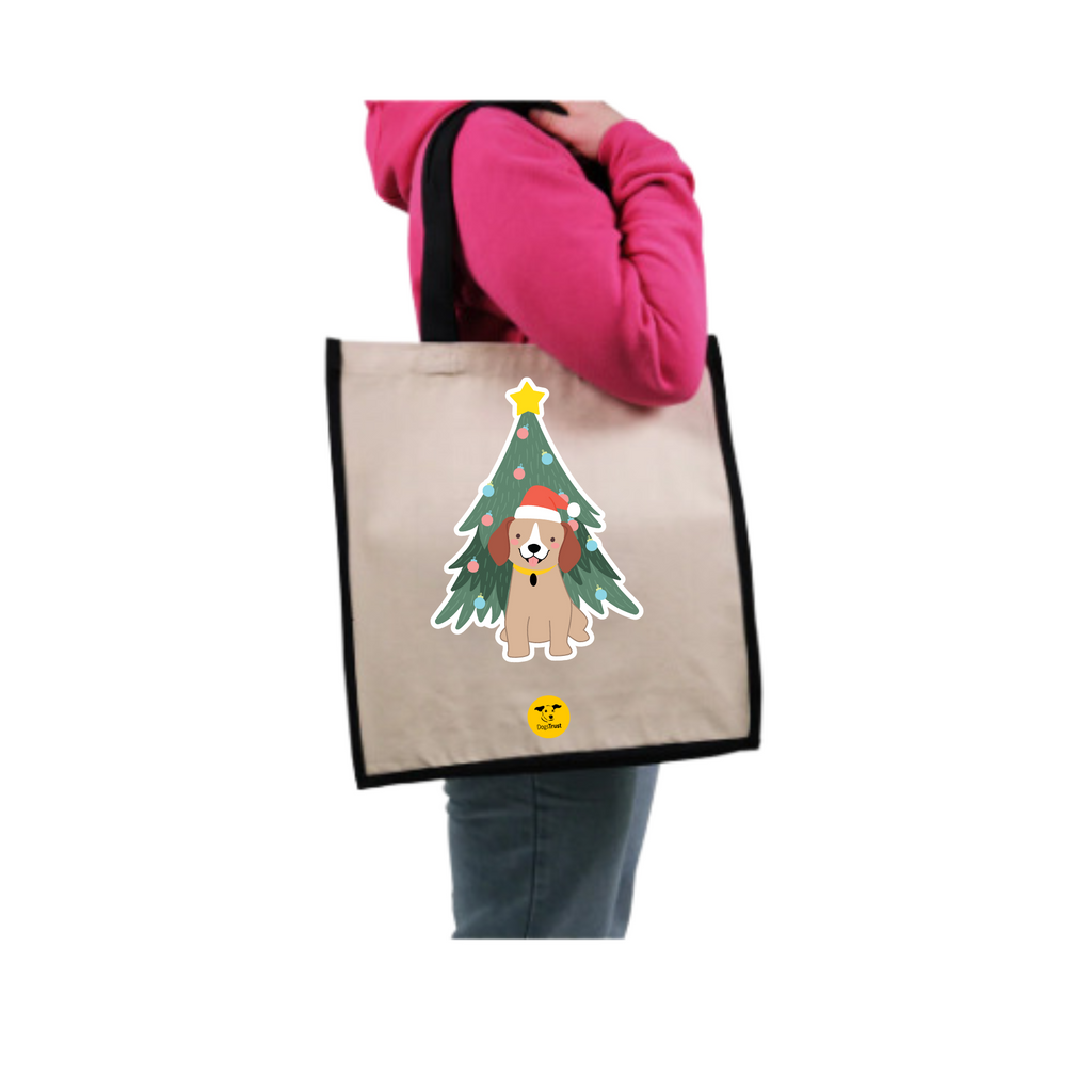 Christmas Tote Bag – Dog and Tree Design