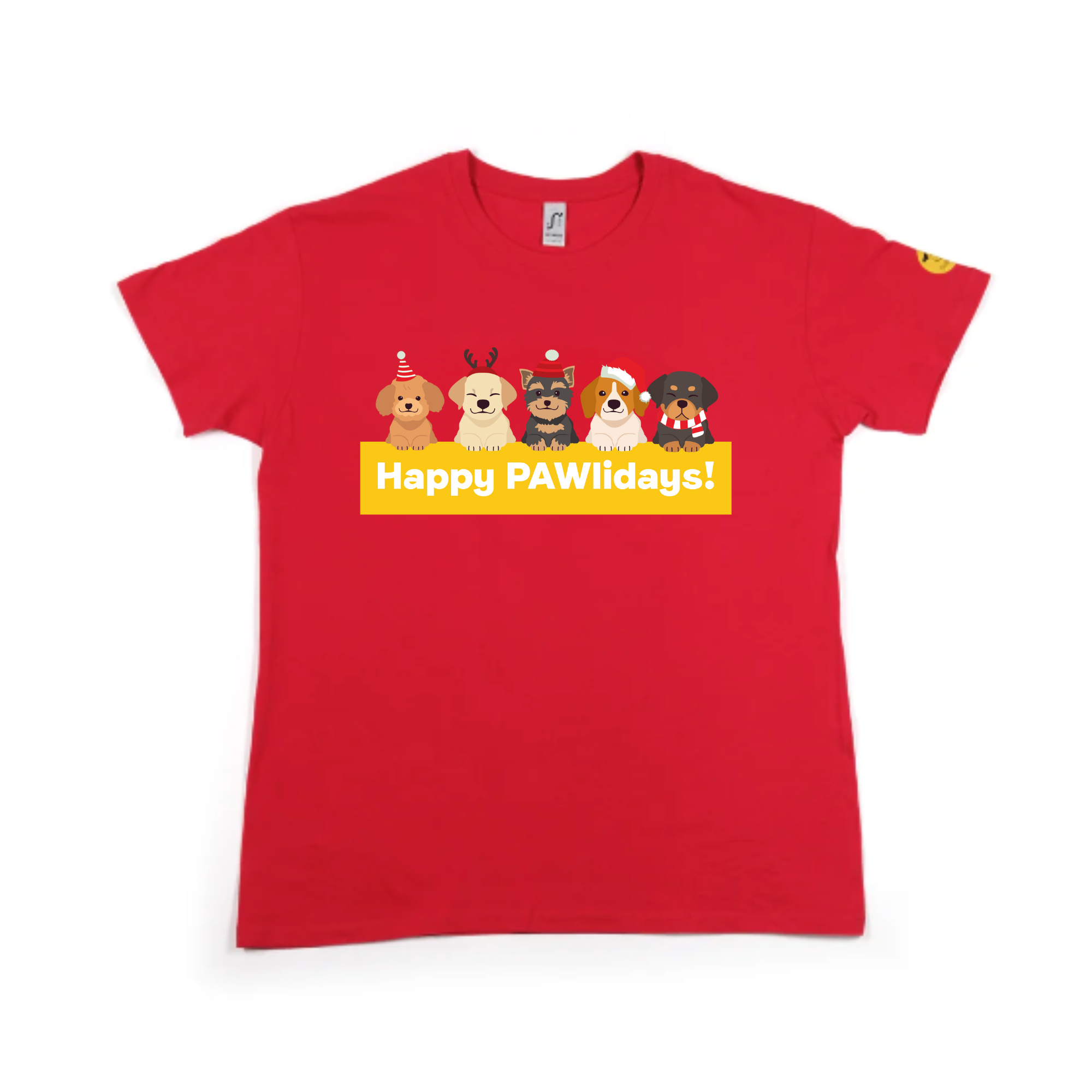 Kids Happy Pawlidays T-Shirt – Dogs In Santa Hats Print Design