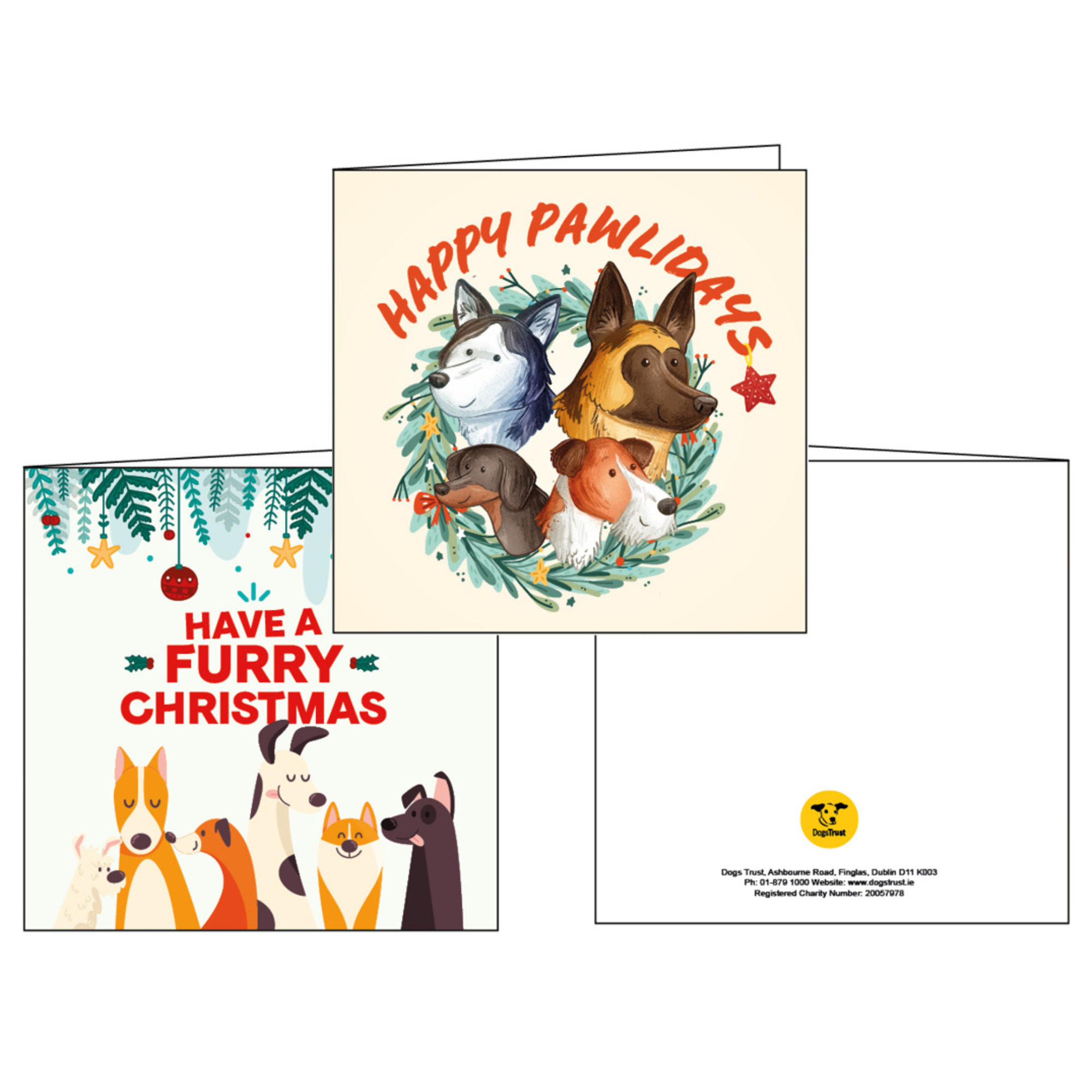 Christmas Cards - Pack of 12 with Cute Dog Illustrations