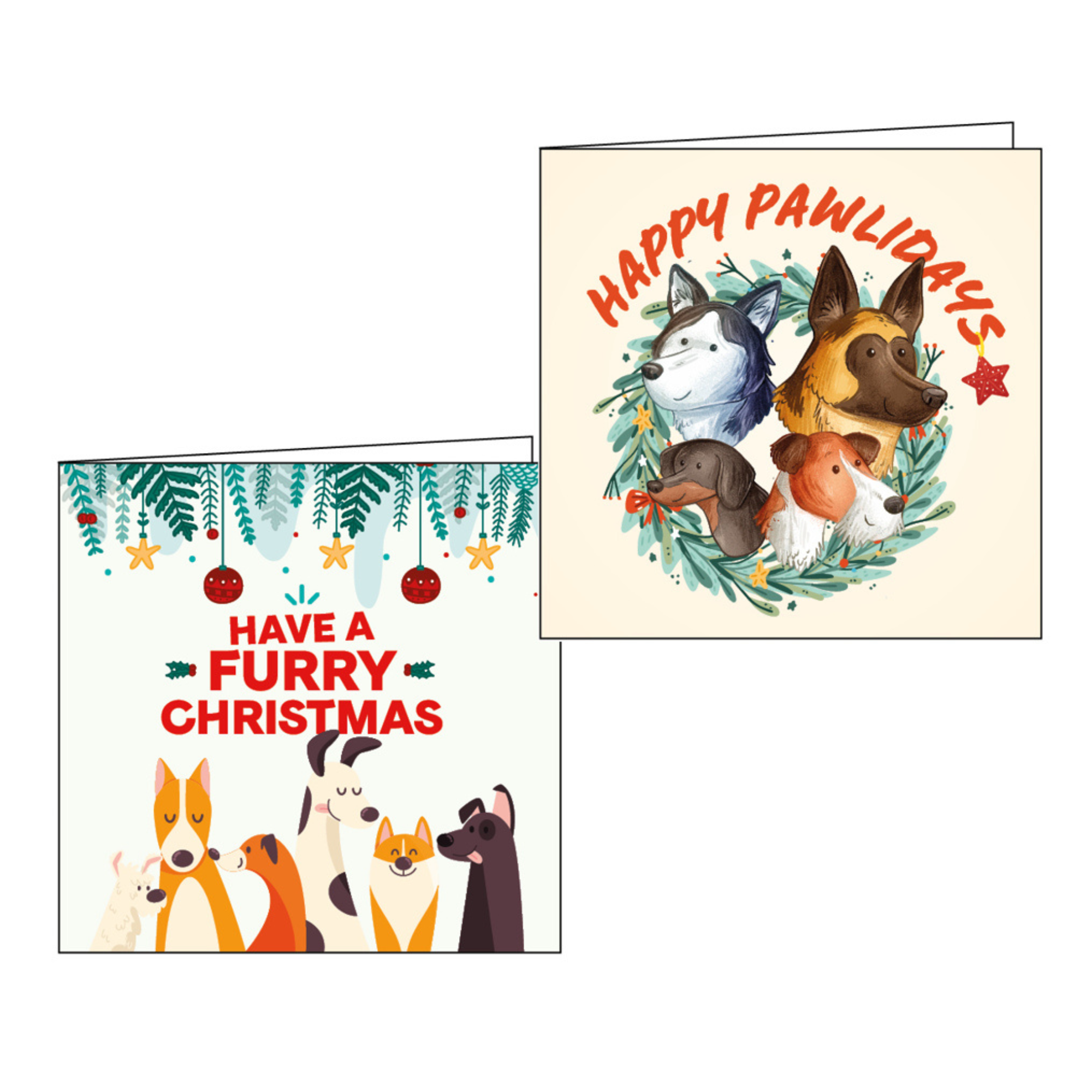 Christmas Cards - Pack of 12 with Cute Dog Illustrations